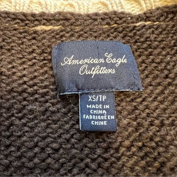American Eagle Brown and cream intarsia knit oversized sweater, size XS - Picture 6 of 7